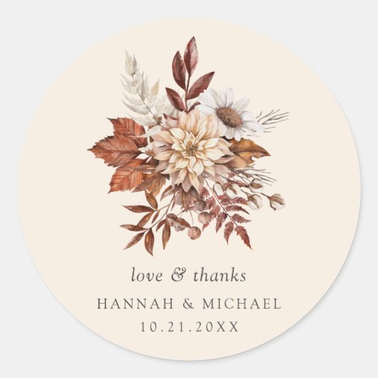 Rustige Herfst Floral Wedding Dank je Ronde Sticker (Voorkant)