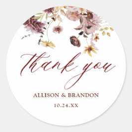 Rustige Herfst Floral Wedding Dank je wel Ronde Sticker