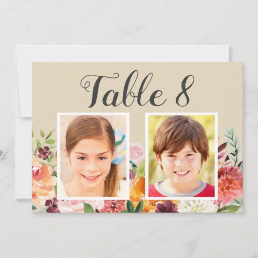 Rustige Herfst Floral Wedding Photo Table Number Kaart (Voorkant)