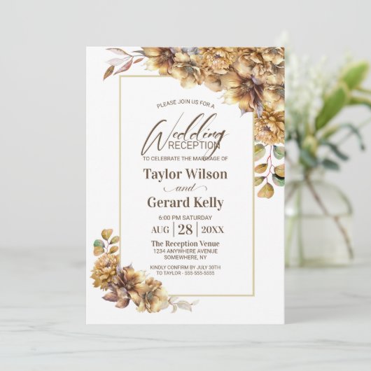 Rustige Herfst Floral Wedding Reception Kaart (Staand voorkant)