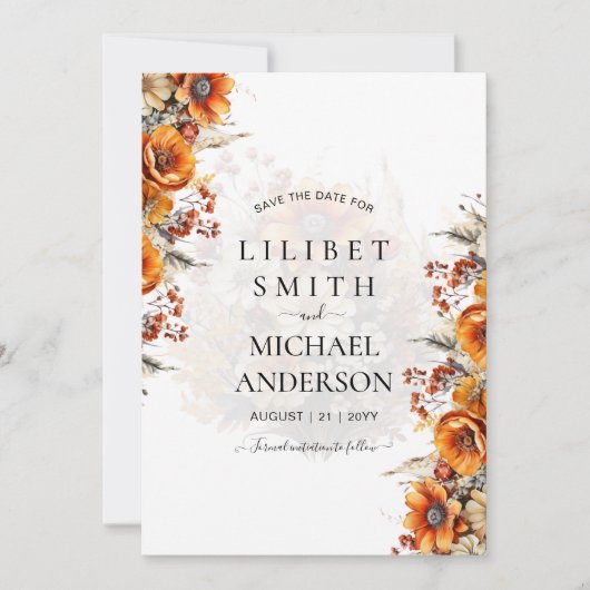 Rustige Herfst Floral Wedding Save the Date (Voorkant)