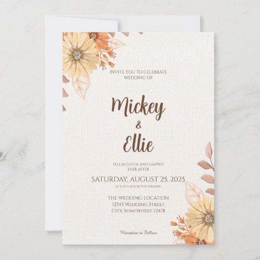 Rustige Herfst Floral Wedding Uitnodiging (Voorkant)