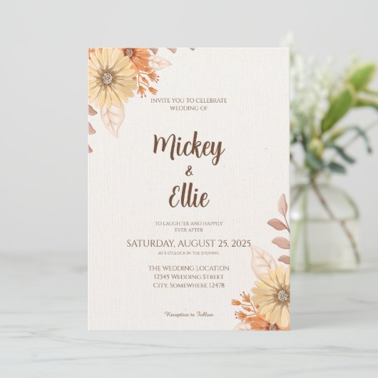 Rustige Herfst Floral Wedding Uitnodiging (Staand voorkant)