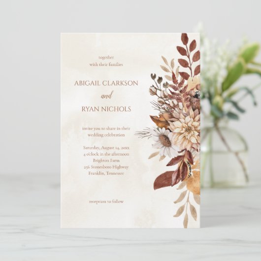 Rustige Herfst Floral Wedding Uitnodiging (Staand voorkant)