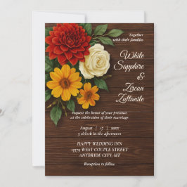 Rustige Herfst Floral Wedding Uitnodiging