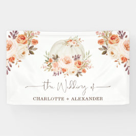 Rustige Herfst Floral White Pumpkin Wedding Party Spandoek