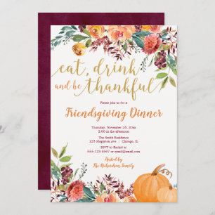 Rustige herfst florale Friendsgiving Dinner Kaart