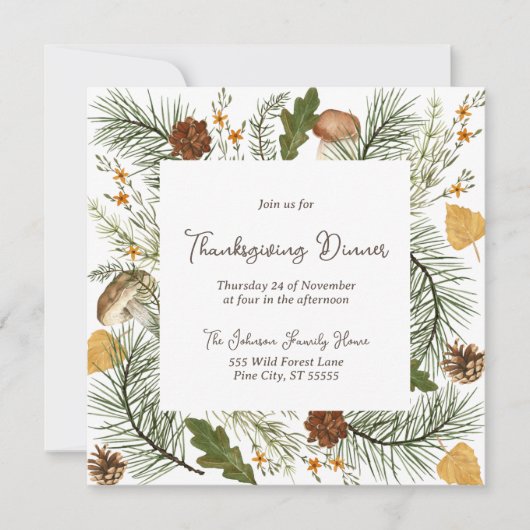 Rustige Herfst Forest Thanksgiving Dinner Kaart (Voorkant)