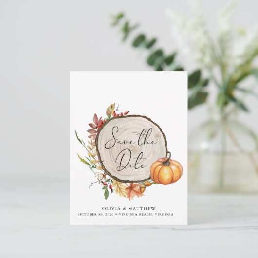 Rustige Herfst Foto Hood Slice Boho Save the Date Aankondigingskaart (Staand voorkant)