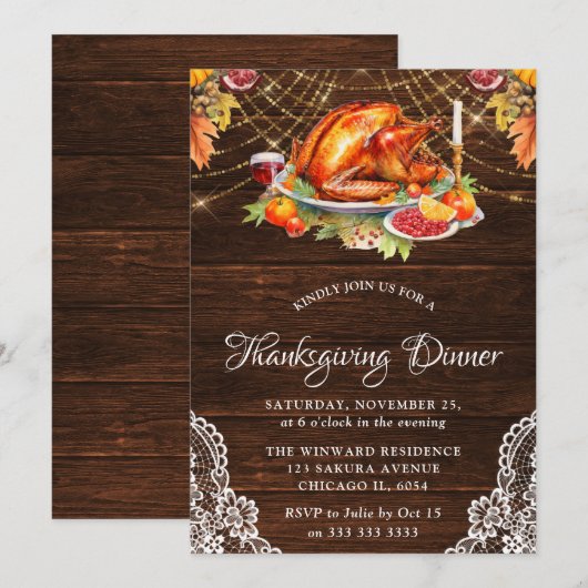 Rustige herfst geroosterde kalkoen hout Thanksgivi Kaart (Voorkant / Achterkant)