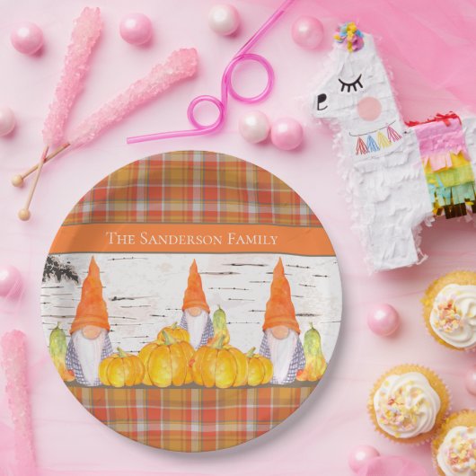 Rustige Herfst Gnome oranje pompoen Papieren Bordje (Feest)