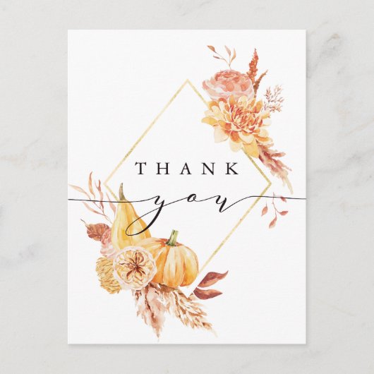 Rustige Herfst Gold Floral bruiloft Hartelijk dank Briefkaart (Voorkant)