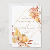 Rustige Herfst Gold Floral Oranje pompoenhuwelijk Save The Date (Voorkant)