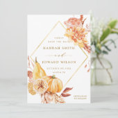 Rustige Herfst Gold Floral Oranje pompoenhuwelijk Save The Date (Staand voorkant)