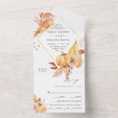 Rustige Herfst Gold Floral Pumpkin Wedding All In One Uitnodiging (Binnen)