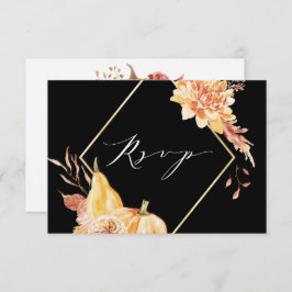 Rustige Herfst Gold Floral Pumpkin Wedding Black RSVP Kaartje
