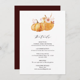 Rustige Herfst Gold Floral Pumpkin Wedding - Gegev Informatiekaartje