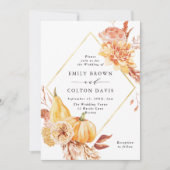 Rustige Herfst Gold Floral Pumpkin Wedding Kaart (Voorkant)