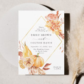 Rustige Herfst Gold Floral Pumpkin Wedding Kaart