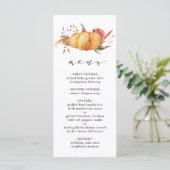 Rustige Herfst Gold Floral Pumpkin Wedding Menu (Staand voorkant)