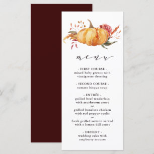 Rustige Herfst Gold Floral Pumpkin Wedding Menu
