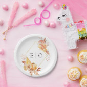 Rustige Herfst Gold Floral Pumpkin Wedding Monogra Papieren Bordje (Feest)