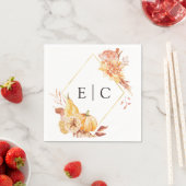 Rustige Herfst Gold Floral Pumpkin Wedding Monogra Servet (Insitu)
