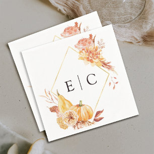 Rustige Herfst Gold Floral Pumpkin Wedding Monogra Servet