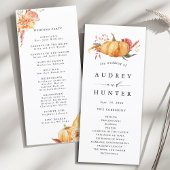 Rustige Herfst Gold Floral Pumpkin Wedding Programmakaart