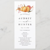 Rustige Herfst Gold Floral Pumpkin Wedding Programmakaart (Voorkant)