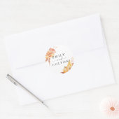 Rustige Herfst Gold Floral Pumpkin Wedding Ronde Sticker (Envelop)