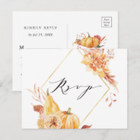 Rustige Herfst Gold Floral Pumpkin Wedding RSVP