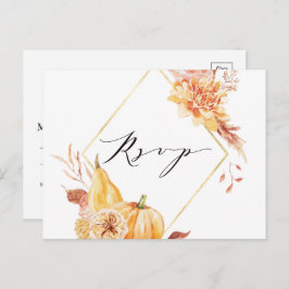 Rustige Herfst Gold Floral Pumpkin Wedding RSVP Briefkaart