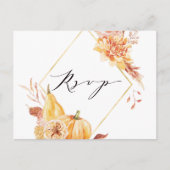 Rustige Herfst Gold Floral Pumpkin Wedding RSVP Briefkaart (Voorkant)