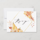 Rustige Herfst Gold Floral Pumpkin Wedding RSVP Kaartje (Voorkant)