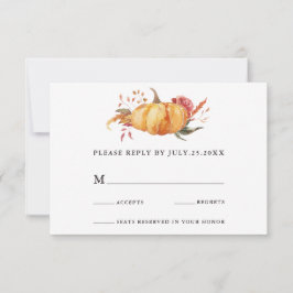 Rustige Herfst Gold Floral Pumpkin Wedding RSVP Kaartje