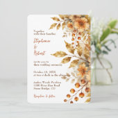Rustige herfst gouden waterverf botanische bruilof kaart (Staand voorkant)