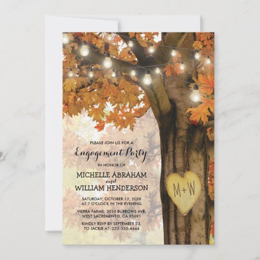 Rustige Herfst herfst Boom Lights Engagement Party Kaart (Voorkant)