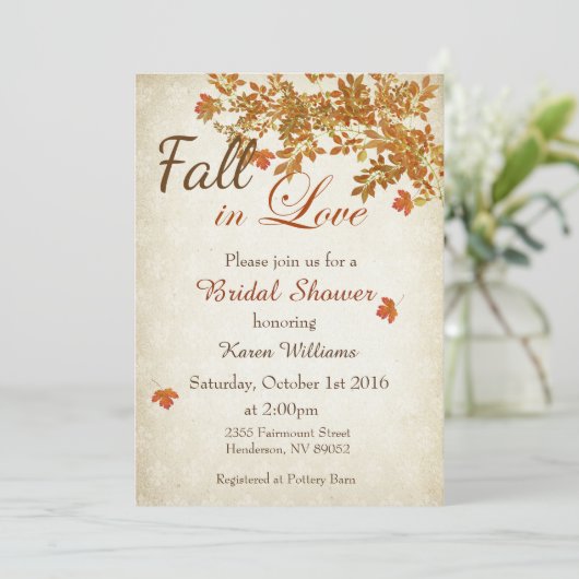 Rustige Herfst in Love Bridal Shower Uitnodiging (Staand voorkant)