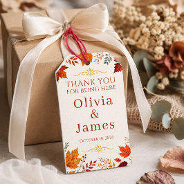 Rustige herfst ivoor & oranje bladeren cadeaulabel
