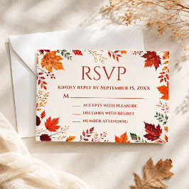 Rustige herfst ivoor & oranje bladeren RSVP kaartje
