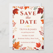 Rustige herfst ivoor & oranje bladeren save the date (Voorkant)