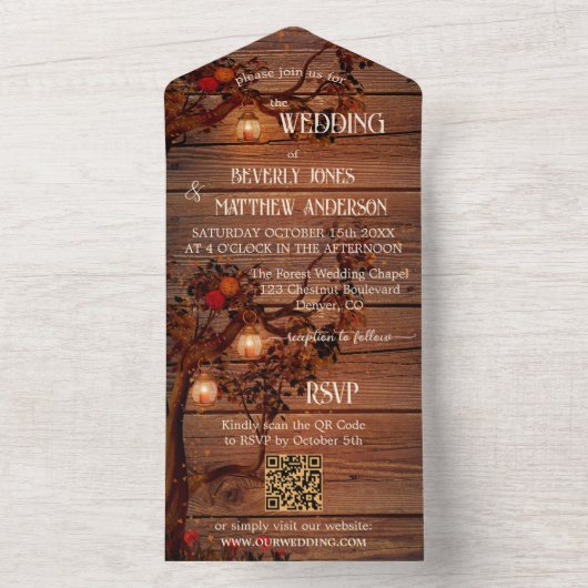 Rustige Herfst Lantaarns Terra Cotta Wedding All In One Uitnodiging (Binnen)