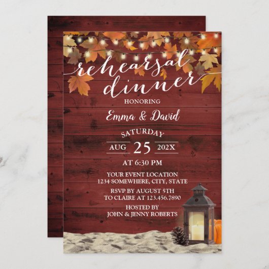 Rustige Herfst Lantern Red Barn Wood Rehearsal Din Kaart (Voorkant / Achterkant)