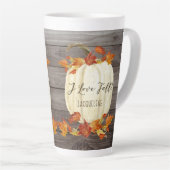 Rustige Herfst Leaf Foliage White Pumpkin Name Latte Mok (Rechterhoek)
