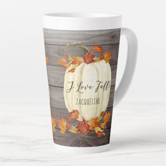 Rustige Herfst Leaf Foliage White Pumpkin Name  Latte Mok (Rechterhoek)