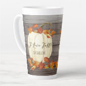 Rustige Herfst Leaf Foliage White Pumpkin Name Latte Mok (Linkerhoek)