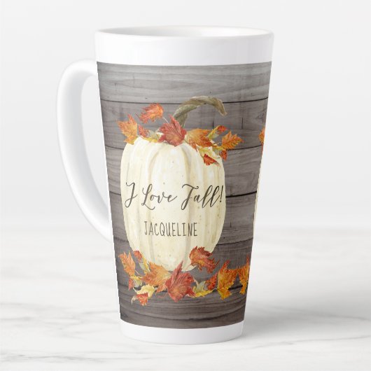 Rustige Herfst Leaf Foliage White Pumpkin Name  Latte Mok (Linkerhoek)