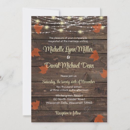 Rustige Herfst Lights Barn Wedding Uitnodiging (Voorkant)