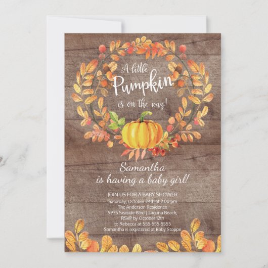 Rustige Herfst Little Pumpkin Baby shower Invitati Kaart (Voorkant)